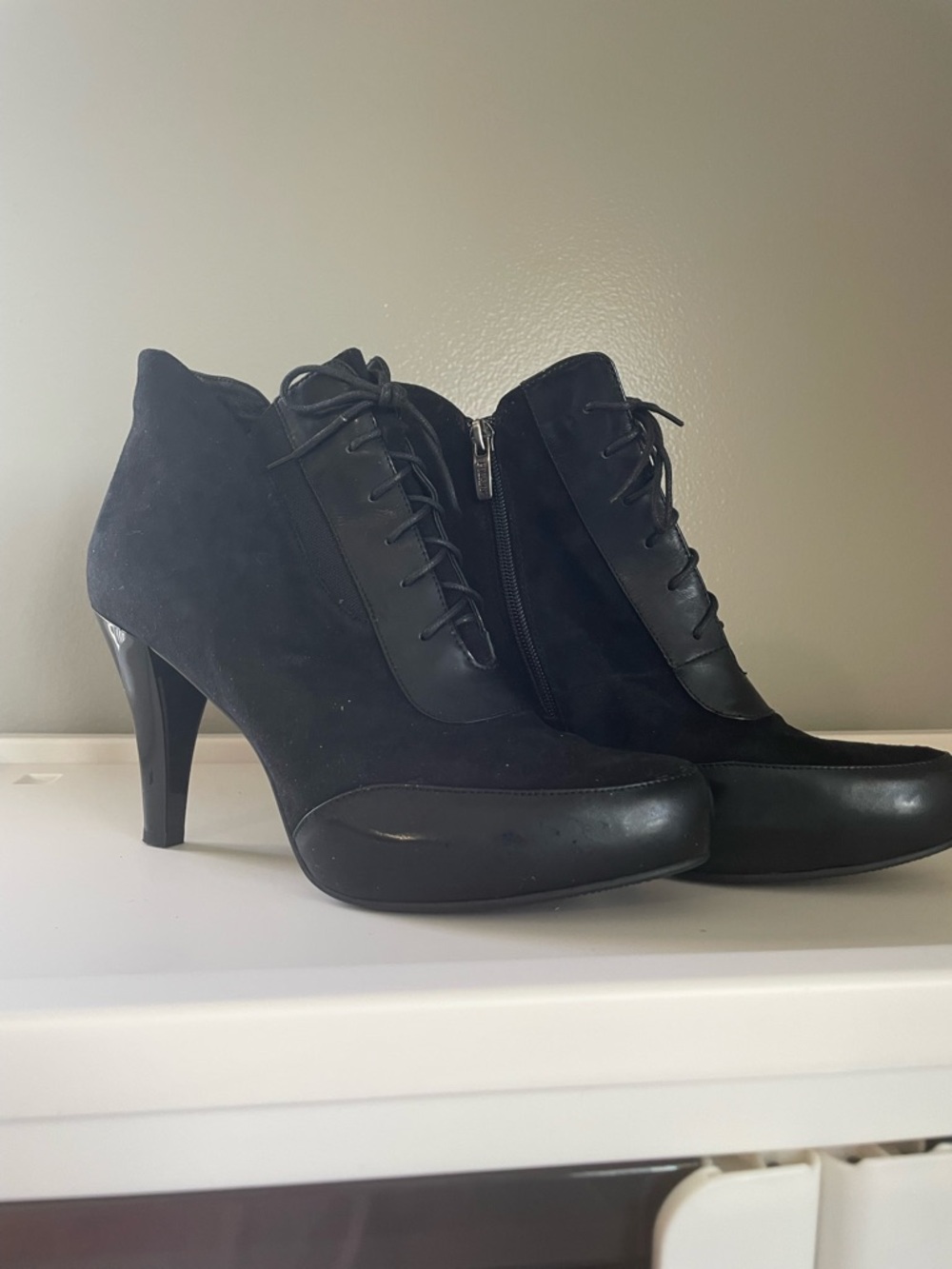 Chic Black Lace-Up High Heel Ankle Booties